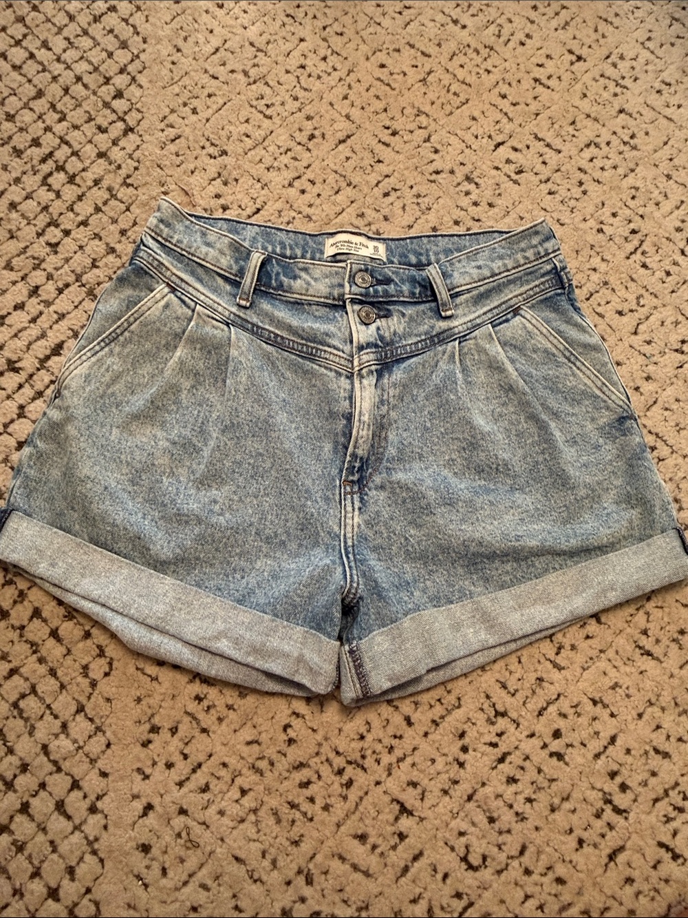 Abercrombie & Fitch Light Blue High-Rise Rolled Hem Denim Shorts